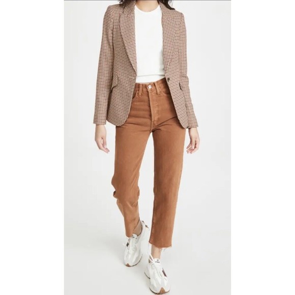 L’AGENCE Chamberlain Blazer In Tan Burgundy Houndstooth Size 4 - Picture 9 of 16